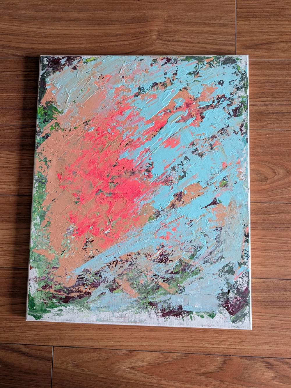 Abstract Home Art Canvas in Coral, Sky Blue, Green